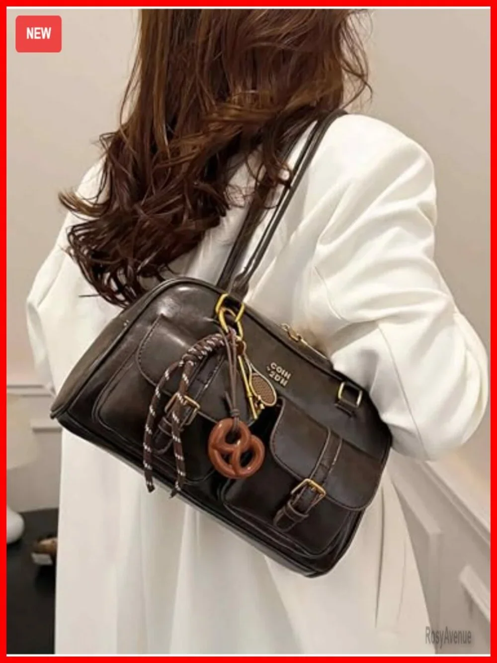 Vintage Style Faux Leather Hobo Shoulder Bag with Double Front Pockets